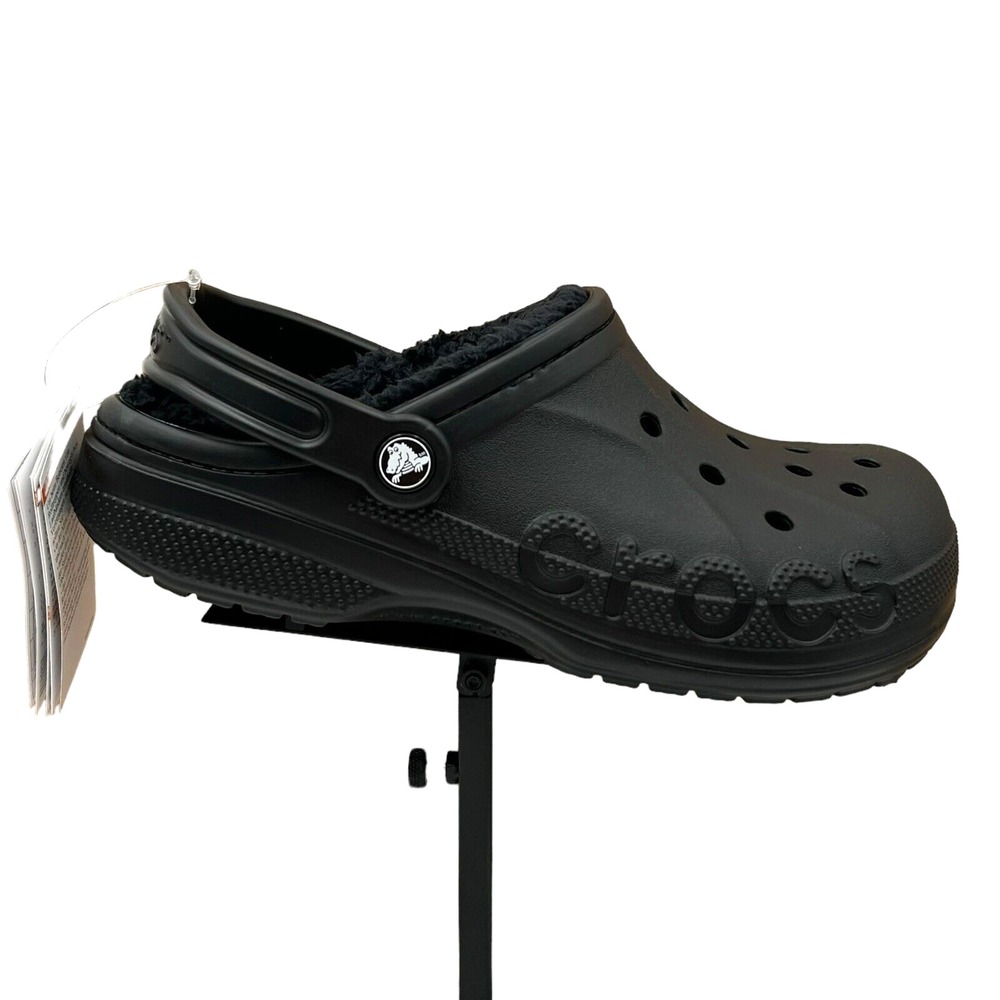Crocs Women's Baya Lined Clogs Size 9 Solid Black Slip-on Faux Fur Fuzzy & Warm